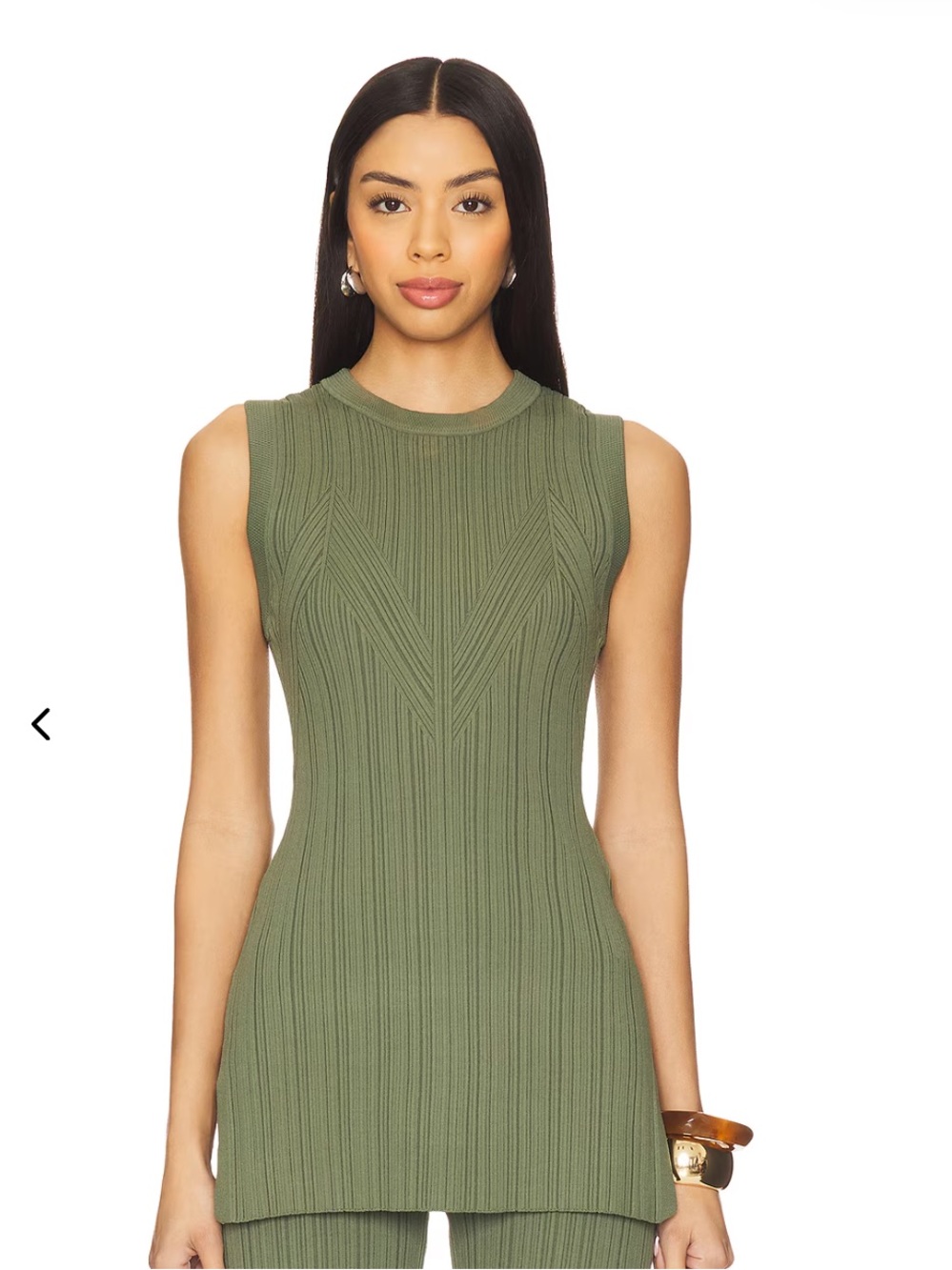 Veronica Beard Olive Green Ribbed Crew Neck Tunic